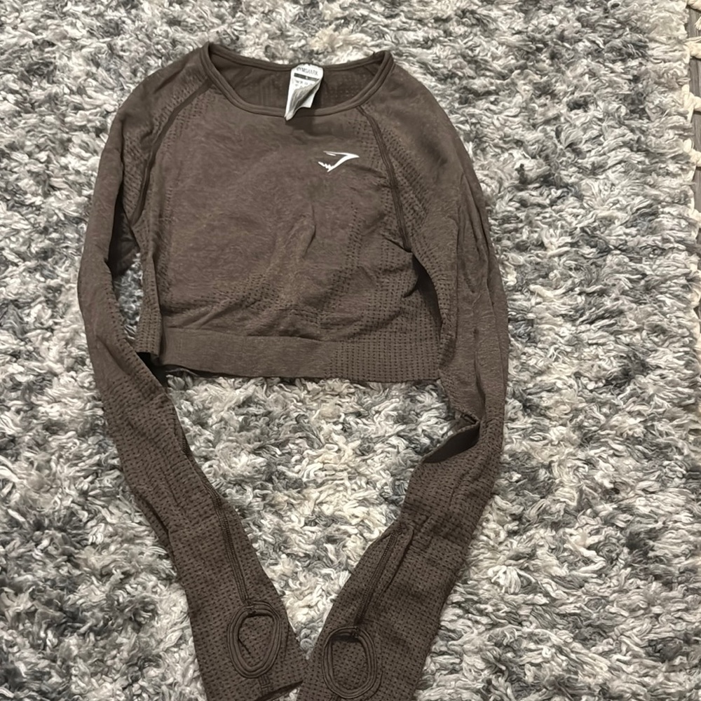 Gymshark Brown Fitted Long Sleeve Crop Top